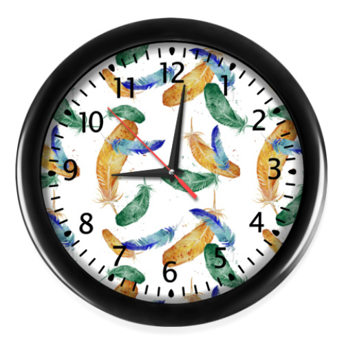 Настенные часы с принтом Узор Перья, бохо