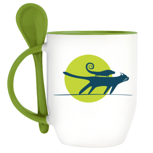 Кружка с ложкой с принтом Мех и чешуя