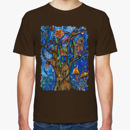 Футболка с принтом Сова в волшебном лесу