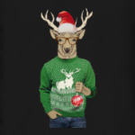 Олень новогодний в свитере и очках с шариком