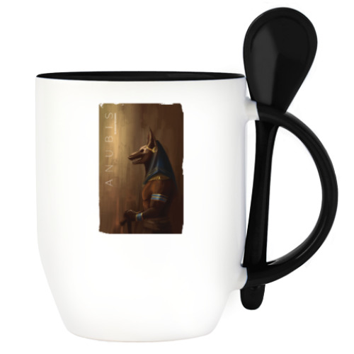 Кружка с ложкой с принтом АНУБИС (рисунок)