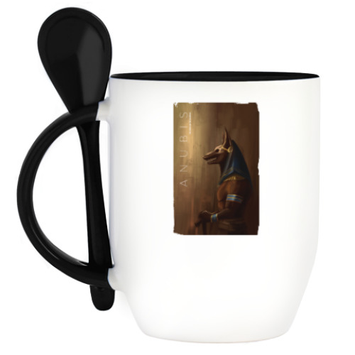 Кружка с ложкой с принтом АНУБИС (рисунок)