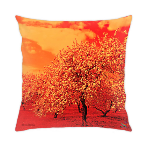 Подушка с принтом Яблоневый сад - огонь