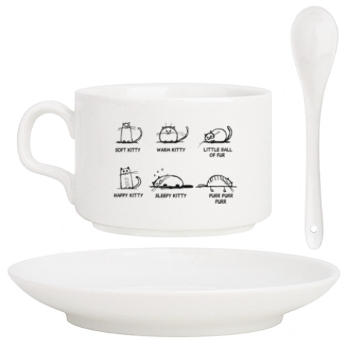 Кофейный набор с принтом Soft kitty warm kitty, happy kitty sleepy kitty