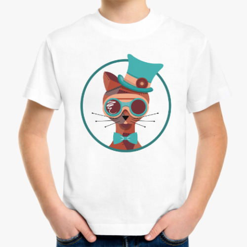 Детская футболка с принтом кошка стимпанк