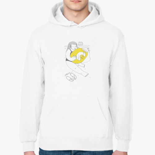 Толстовка худи с принтом Девушка надувает желтый плавательный круг