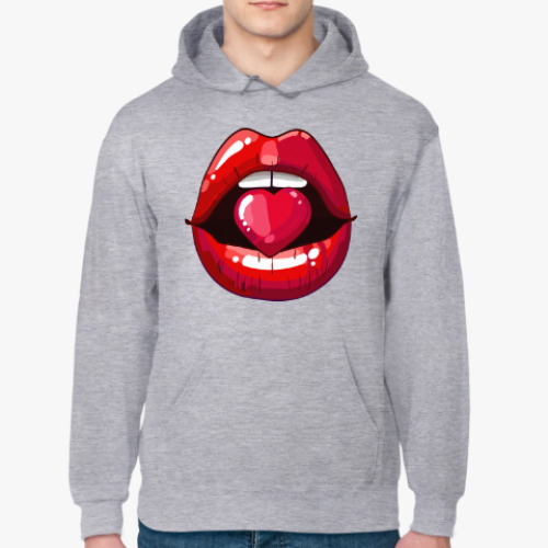 Толстовка худи с принтом Губы и Сердце (Lips & Heart)