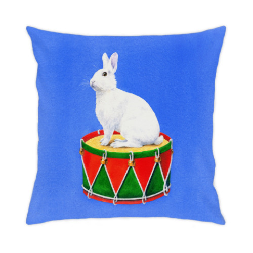 Подушка с принтом Заяц на барабане