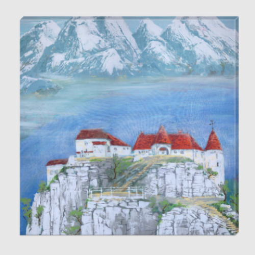 Холст с принтом Домики в горах