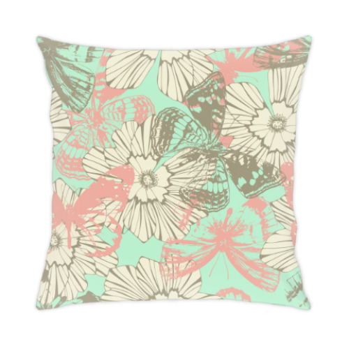 Подушка с принтом бабочки и цветы