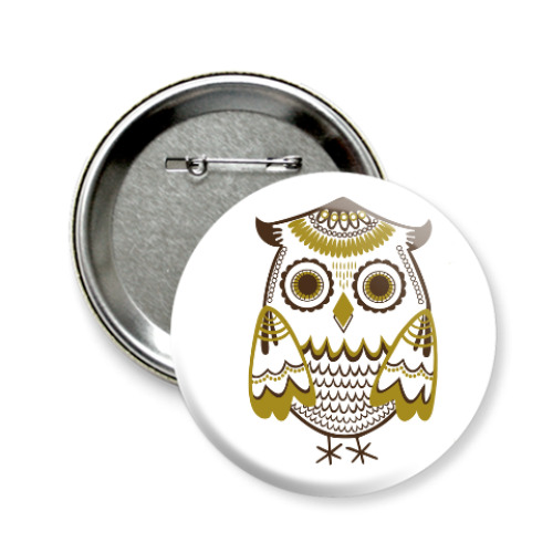 Значок 58мм с принтом Сова