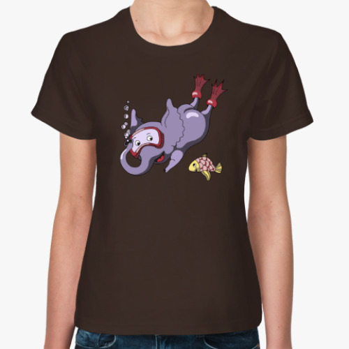 Женская футболка с принтом Ныряющий слон