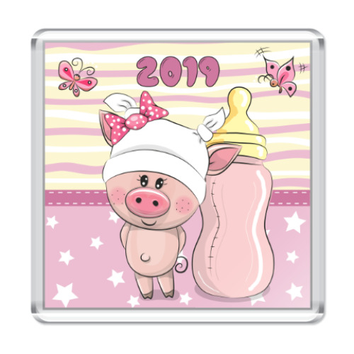 Магнит с принтом Год свиньи 2019
