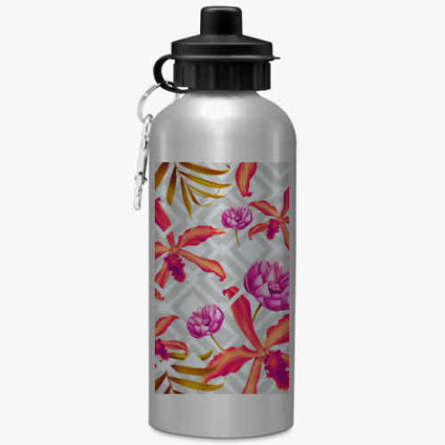 Бутылка с карабином (500 мл) с принтом Цветы
