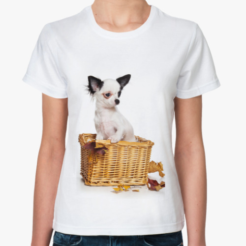 Классическая футболка с принтом Щенки и собаки
