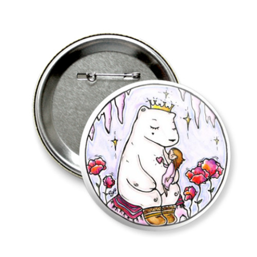 Значок 58мм с принтом Полярный медведь и девочка