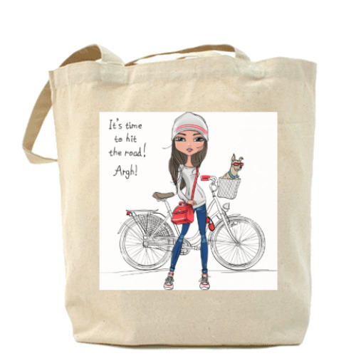 Сумка шоппер Девушка хипстер с велосипедом