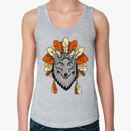 Женская майка с принтом Волк тотем