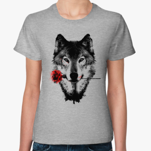 Женская футболка Волк с розой