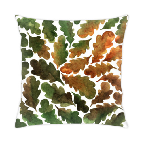 Подушка с принтом Дубовые листья паттерн