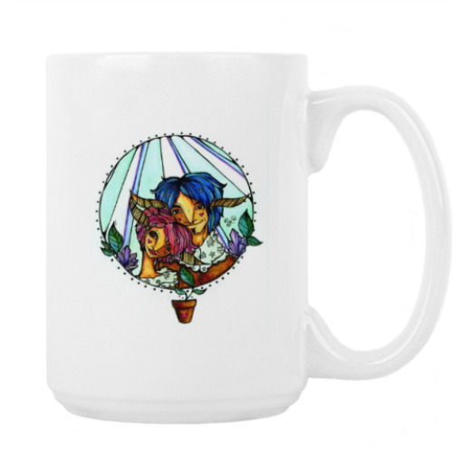 Кружка с принтом Пара с розово-голубыми волосам