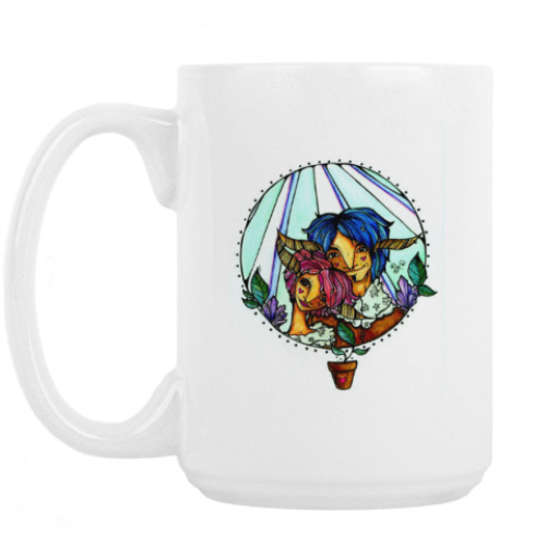 Кружка с принтом Пара с розово-голубыми волосам