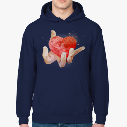 Толстовка худи с принтом Сердце в руке, heart in hand