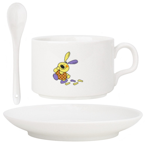 Кофейный набор с принтом Зайчишка-торопыжка