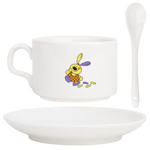 Кофейный набор с принтом Зайчишка-торопыжка