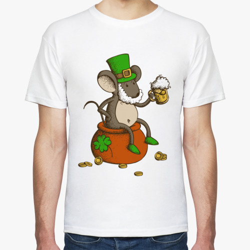 Футболка с принтом Мышь с пивом на День Святого Патрика