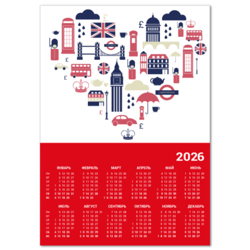 Календарь с принтом Англия Лондон