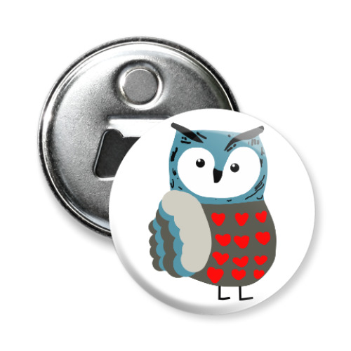 Магнит-открывашка с принтом Влюбленная сова