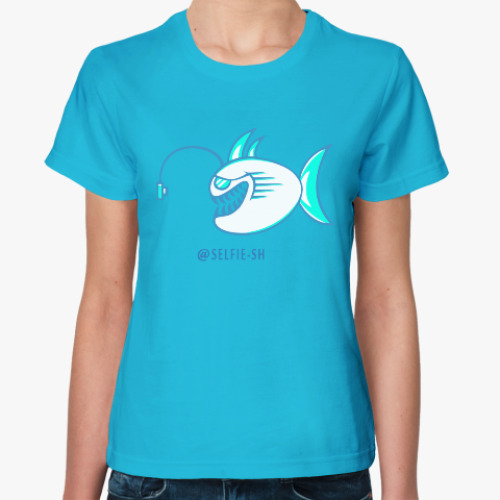 Женская футболка с принтом Рыба-селфи