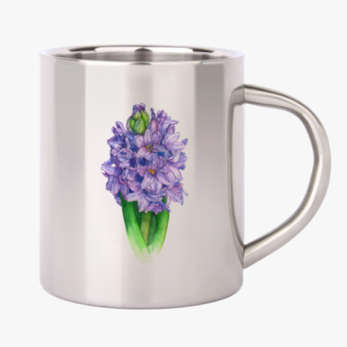 Кружка металлическая с принтом Цветок гиацинт акварель