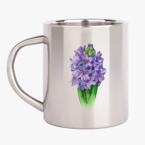 Кружка металлическая с принтом Цветок гиацинт акварель