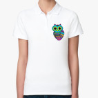 Женская рубашка поло (печать) Милая лилово-голубая сова