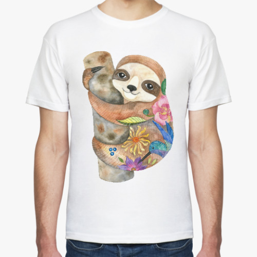 Футболка с принтом Милый ленивец