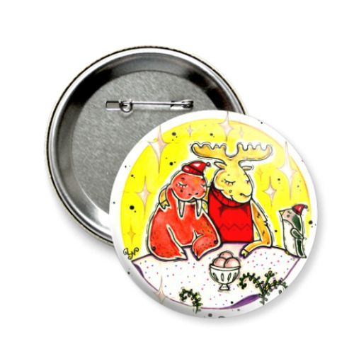 Значок 58мм с принтом Лось и морж