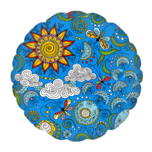 Подушка с принтом Узор с одуванчиками