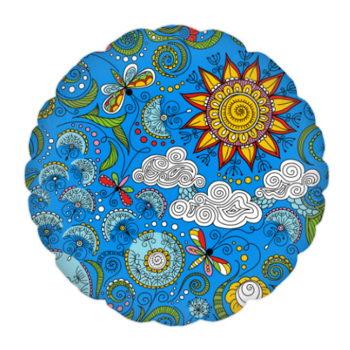 Подушка с принтом Узор с одуванчиками