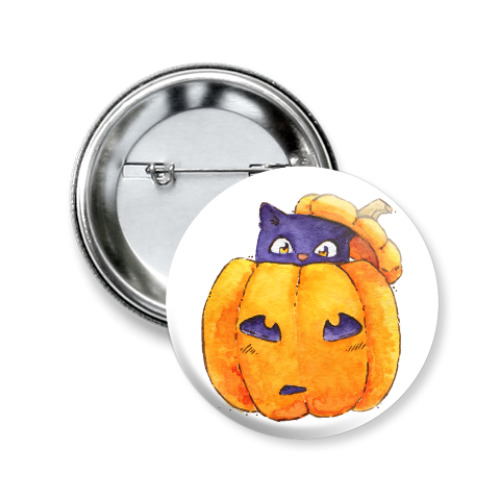 Значок 50мм с принтом Тыква с Котиком