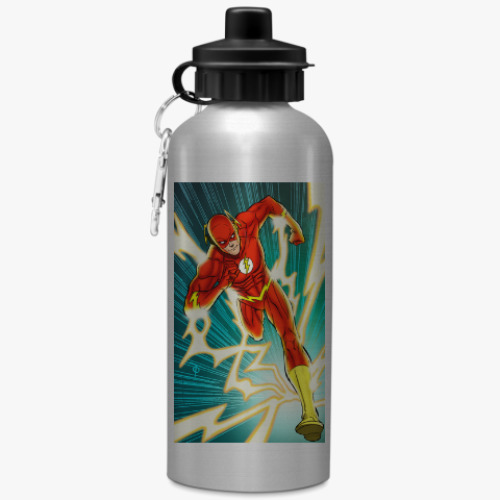 Бутылка с карабином (500 мл) с принтом Флеш