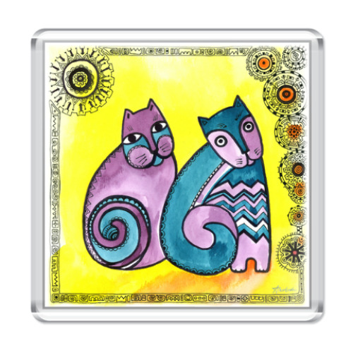 Магнит с принтом Этнические коты