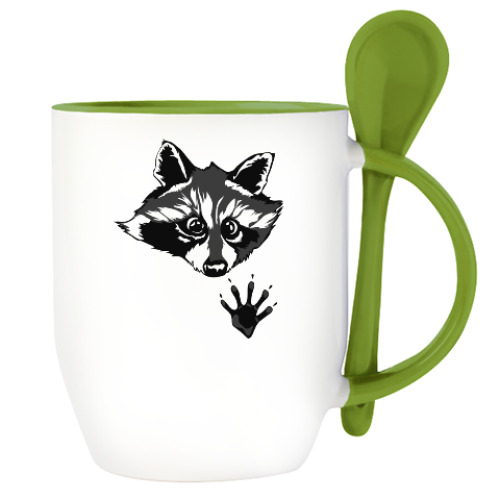 Кружка с ложкой с принтом енот