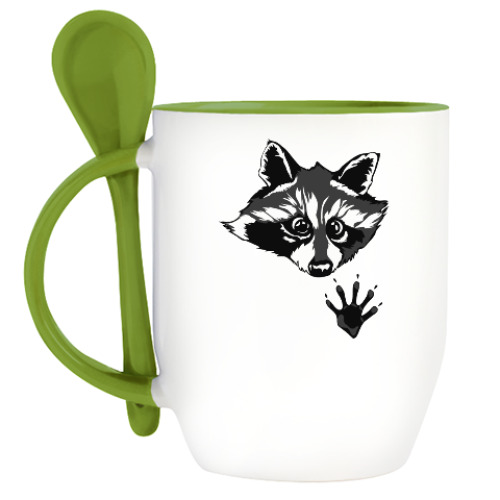 Кружка с ложкой с принтом енот
