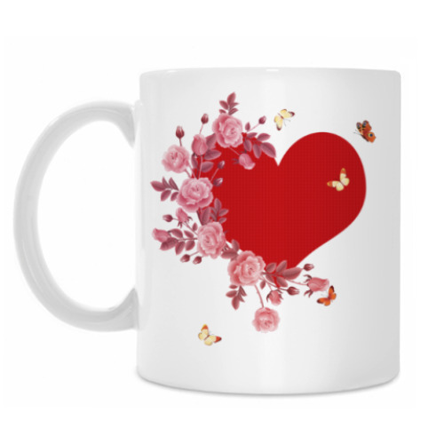 Кружка с принтом Сердце в розах