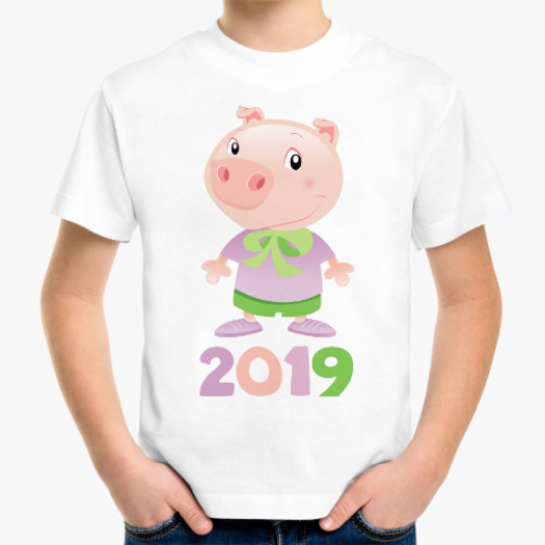 Детская футболка с принтом Свинья 2019