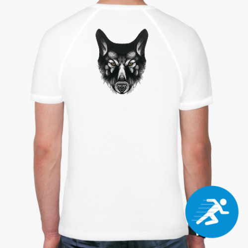 Спортивная футболка с принтом Черный волк злой взгляд
