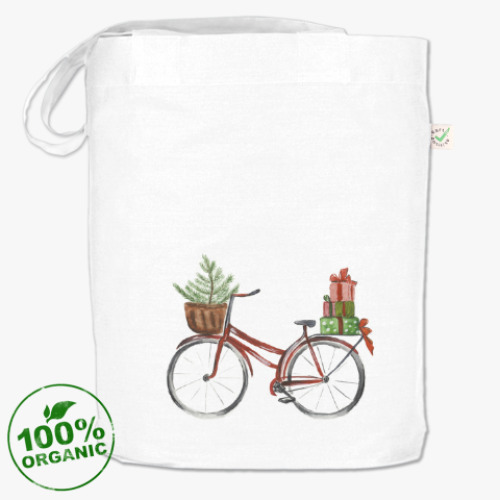 Сумка шоппер с принтом Красный рождественский велосипед