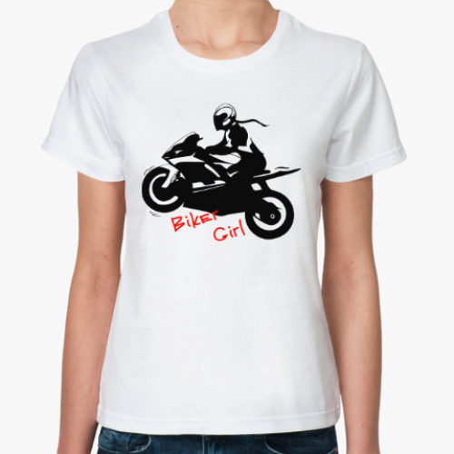 Классическая футболка с принтом BikerGirl